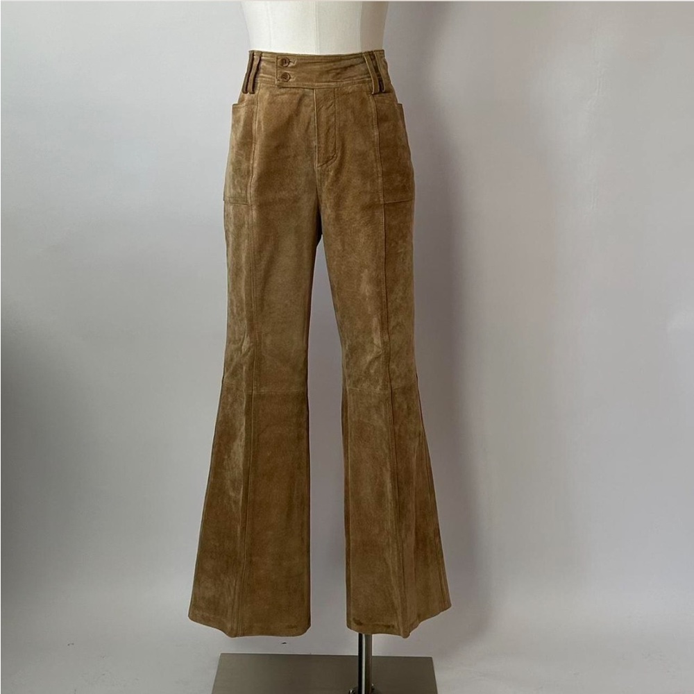 Vintage Spiegel Tan Suede Leather Pants, High-Waisted Wide Leg, Size 10. - Picture 4 of 8